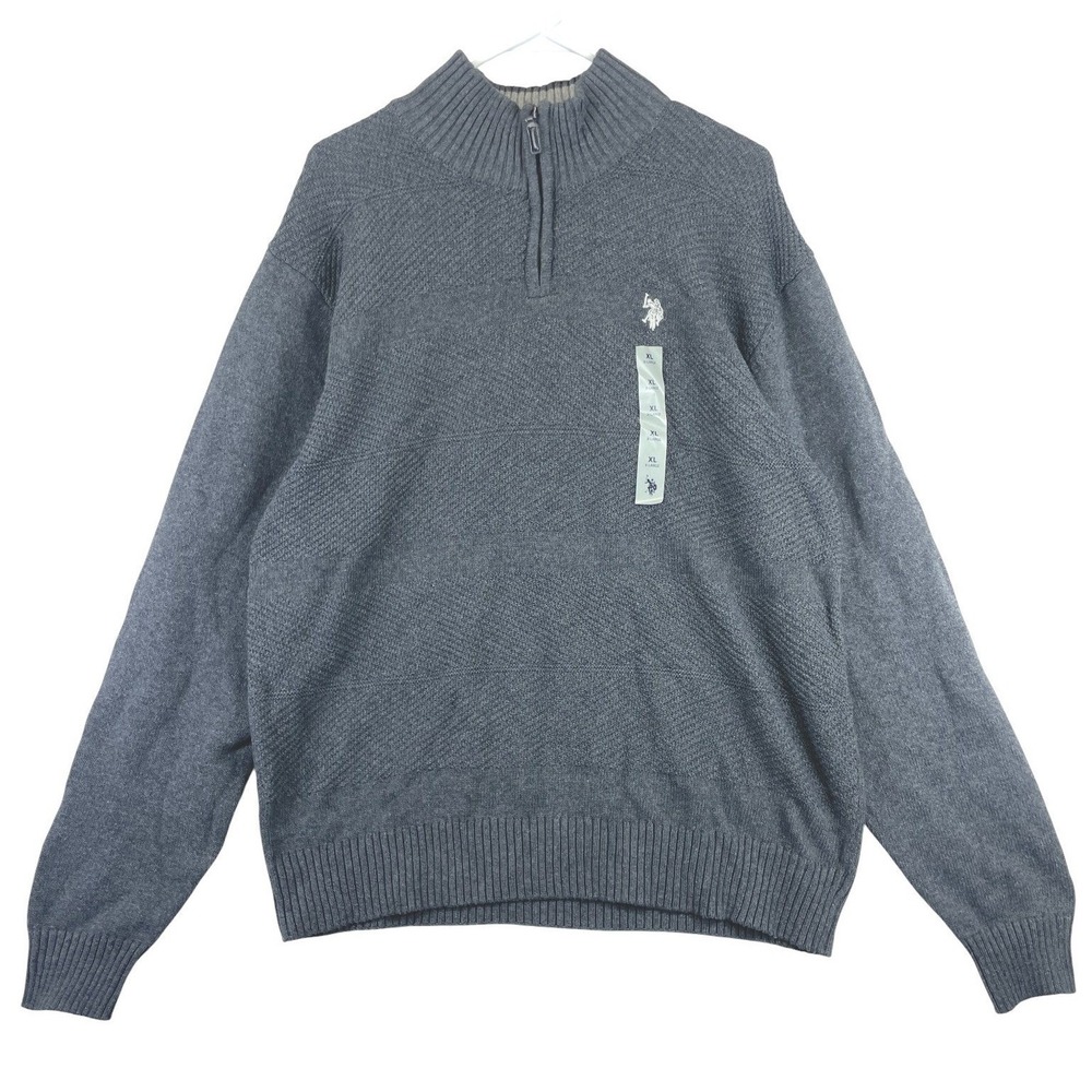 US Polo Assn 1/4 Zip Pullover Sweater Mens XL Gray Ribbed Mock Neck Preppy NWT